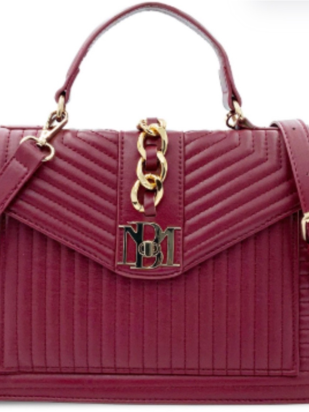 Badgley Mischka Quilted Satchel in Burgundy with Gold Hardware